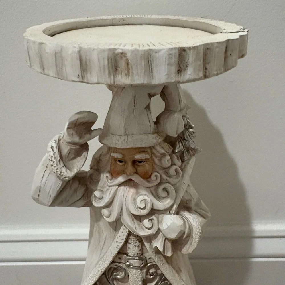 Vintage Style Santa‎ Claus Pedestal Pillar Candle Holder Festive Holiday 13